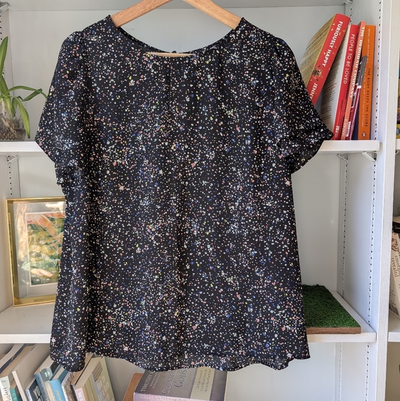Unknown Tops - Women's Speckled Shirt Black Blue Pink Size Small to Medium Indie Artsy